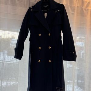 J. Crew Navy Trench Coat with Gold Buttons